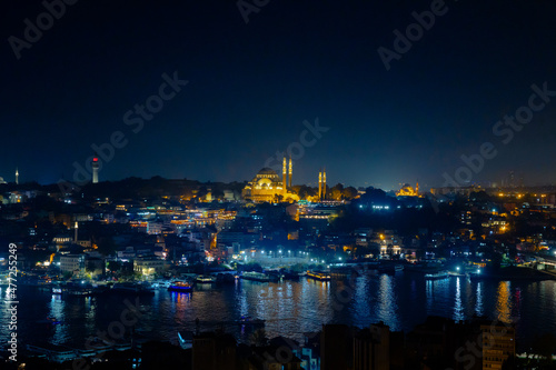 Istanbul background photo. Cityscape of Istanbul at night from Galata Tower.