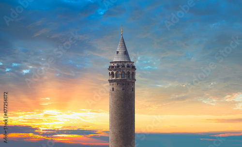 Leinwand Poster Galata tower at amazing sunset - Istanbul,  Turkey