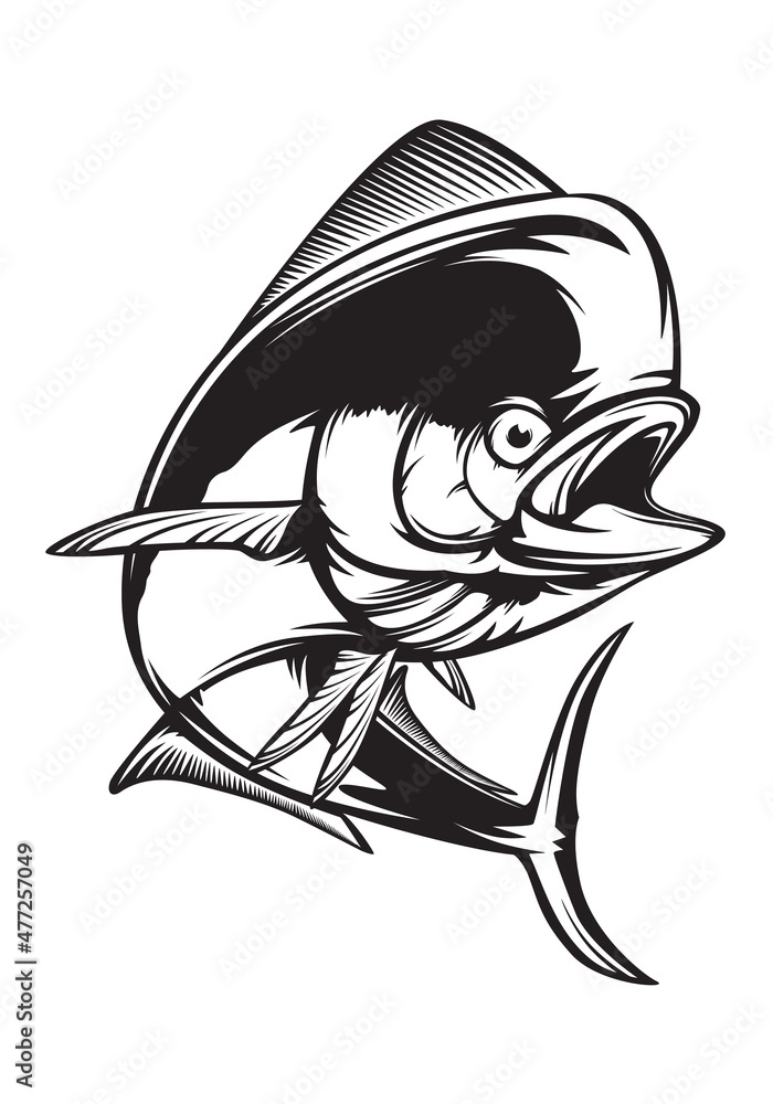 Mahi mahi emblem. Fishing vector illustration. Healthy food. Saltwater