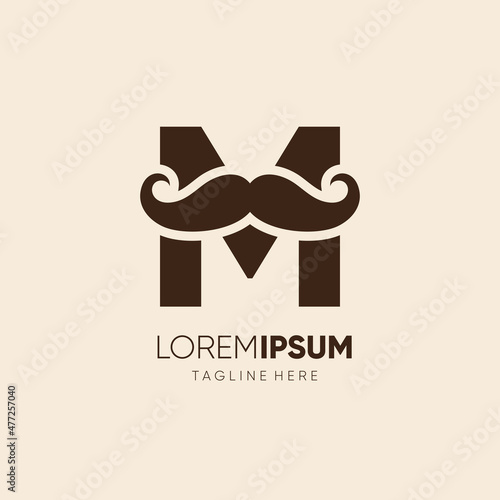Initial Letter M Mustache Logo Design Vector Icon Graphic Emblem Illustration