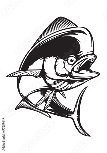 Mahi mahi emblem. Fishing vector illustration. Healthy food. Saltwater fishing. Dolphin fish. photo