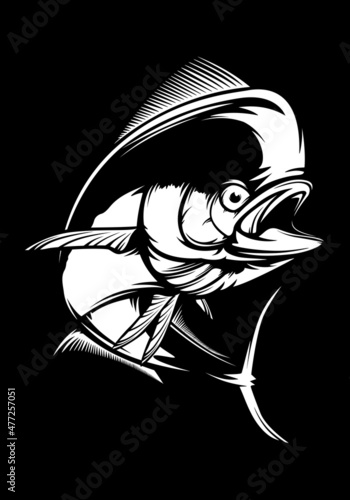 Mahi mahi emblem. Fishing vector illustration. Healthy food. Saltwater fishing. Dolphin fish.