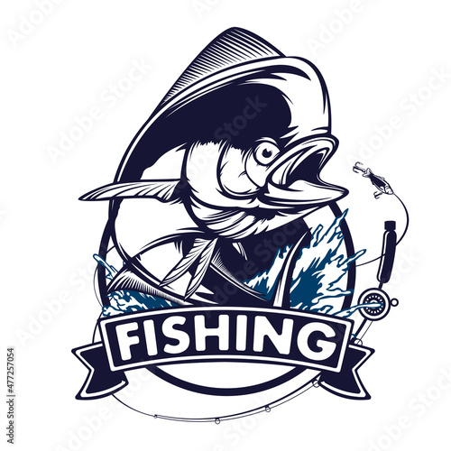 Mahi mahi emblem. Fishing vector illustration. Healthy food. Saltwater fishing. Dolphin fish.