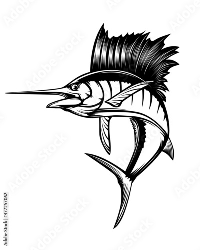 Marline fishing grunge background. Fishing retro theme. Sword fish.