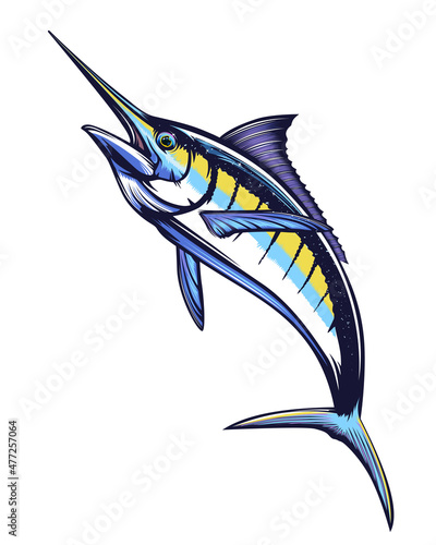 Marline fishing grunge background. Fishing retro theme. Sword fish.