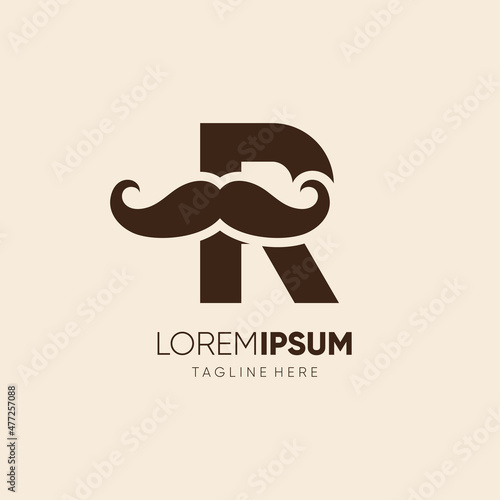 Initial Letter R Mustache Logo Design Vector Icon Graphic Emblem Illustration