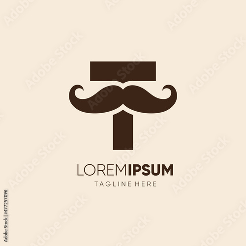 Initial Letter T Mustache Logo Design Vector Icon Graphic Emblem Illustration