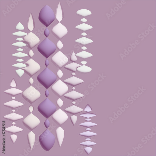 Three-dimensional figures of different shapes on a pink powder background.3d.
