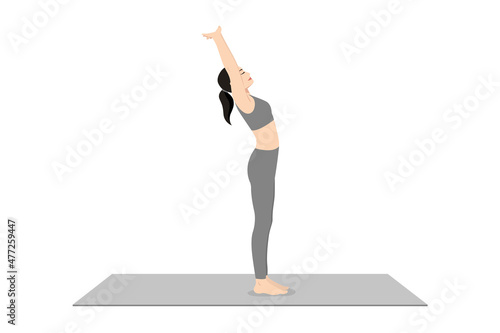 Extended Mountain Pose Backbend Interlocked Hands. Beautiful girl practice Utthita Tadasana Backbend Baddhanguliyasana. Young attractive woman practicing yoga exercise. working out, black wearing