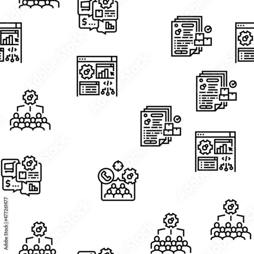 Erp Enterprise Resource Planning Vector Seamless Pattern Thin Line Illustration