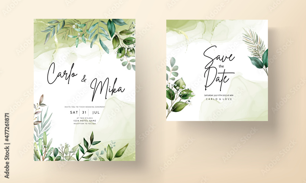 Beautiful leaves wedding invitation card template