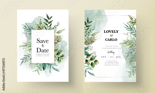 Beautiful leaves wedding invitation card template