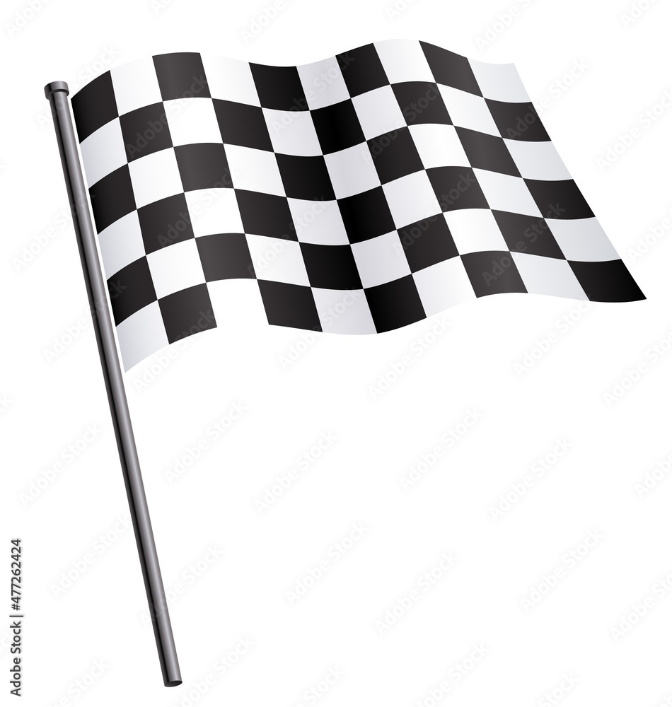 chequered checkered racing flag flying on pole