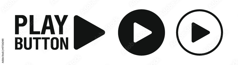 Play button icon. Vector symbol. Music video start sign. Play button icon. Vector symbol. Music video start sign.