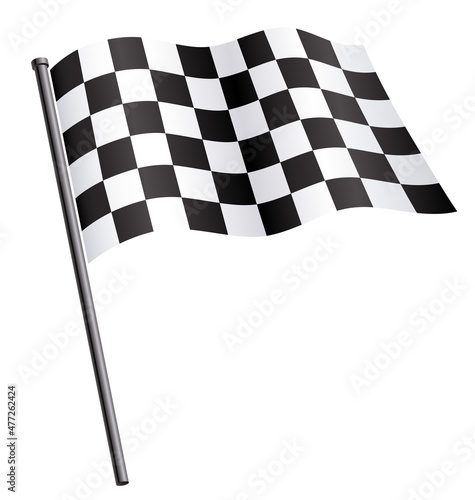 chequered checkered racing flag flying on pole photo