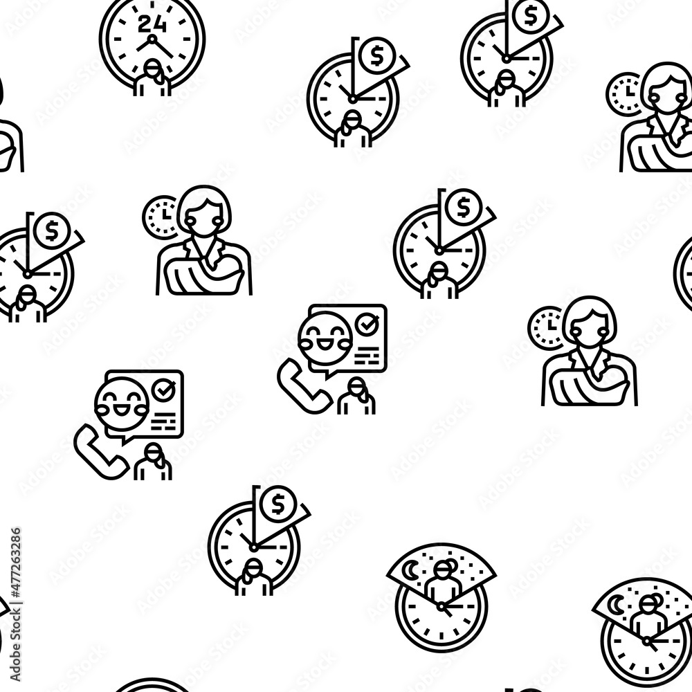 Baby Sitting Work Occupation Vector Seamless Pattern Thin Line Illustration