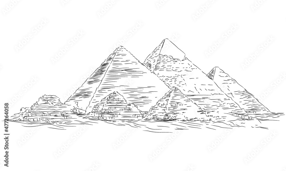 The Great Pyramid of Giza is the oldest and largest of the pyramids in the Giza pyramid complex bordering present-day Giza in Greater Cairo, Egypt. - obrazy, fototapety, plakaty 