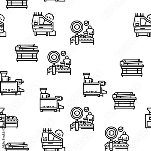 Olive Production And Harvesting Vector Seamless Pattern Thin Line Illustration