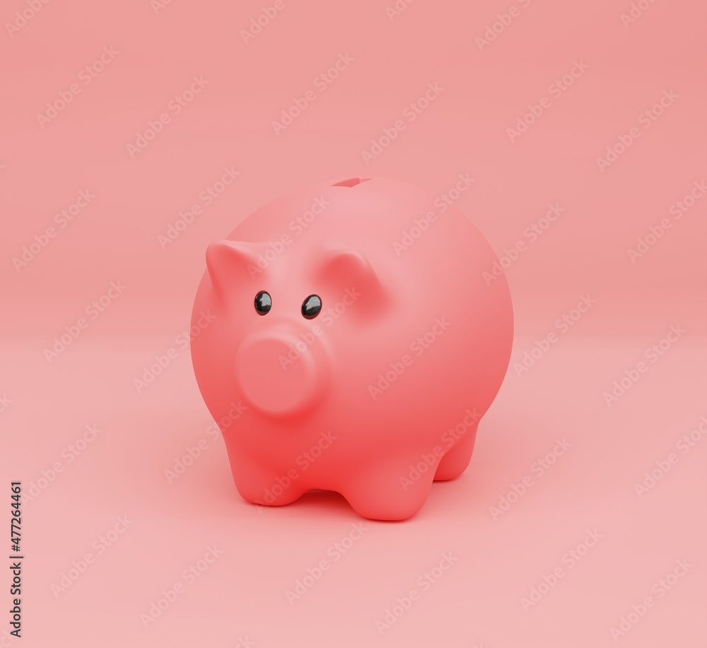 3D illustration, Pink Piggy Bank on Pink background.