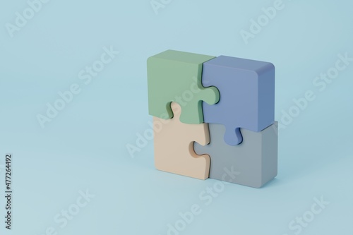 3d illustration four pieces of jigsaw puzzle or teamwork concept photo