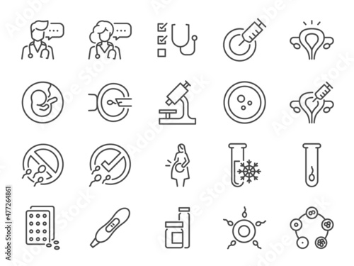 ICSI and IVF line icon set. Included the icons as Embryologist, doctor, medical, pregnancy, and more.
