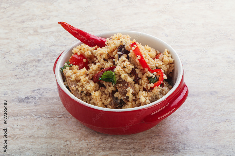 Arabic cous cous with meat and tomato Arabic cous cous with meat and tomato