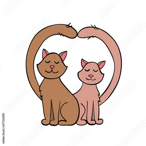 couple of cats and heart for valentine day card design