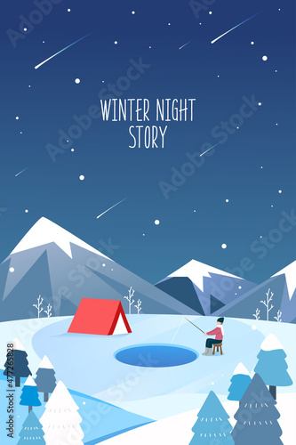 An illustration of the cozy winter night scenery
