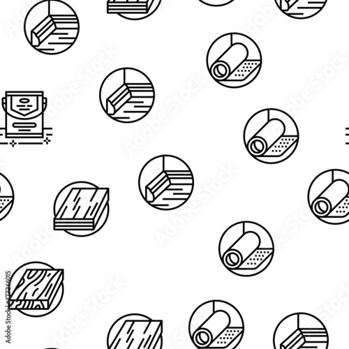 Hardwood Floor And Stair Renovate Vector Seamless Pattern Thin Line Illustration