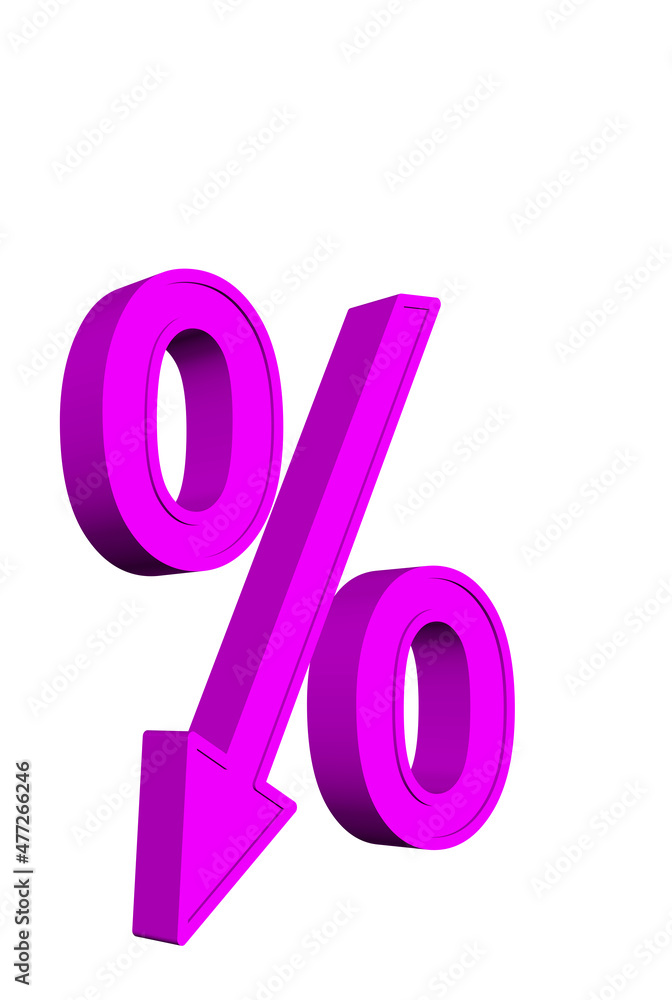 Symbol für Prozente mit Abwärtspfeil, 3D-Illustration Symbol für Prozente mit Abwärtspfeil, 3D-Illustration