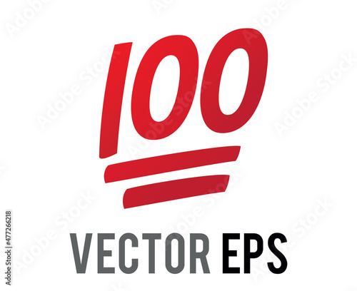 vector gradient red number one hundred perfect icon, written in red