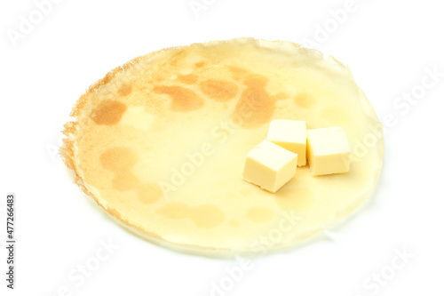 Crepes with butter isolated on white background