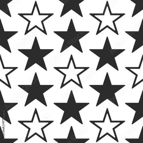 Black and white stars seamless type. Vector simple pattern with stars.