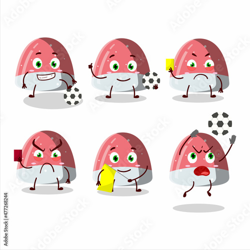 Pufflettes gummy candy cartoon character working as a Football referee
