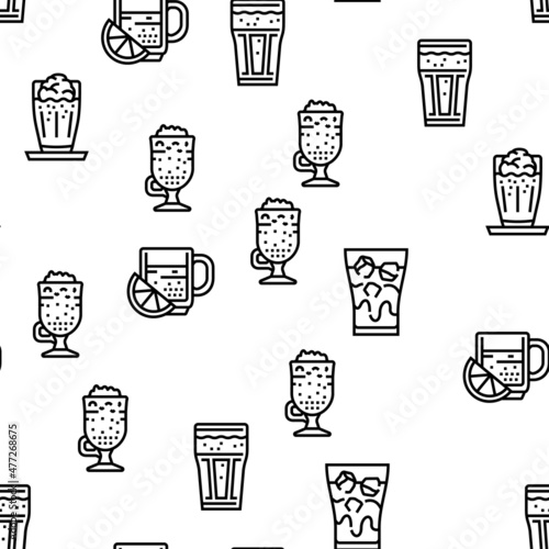 Coffee Types Energy Morning Drink Vector Seamless Pattern Thin Line Illustration