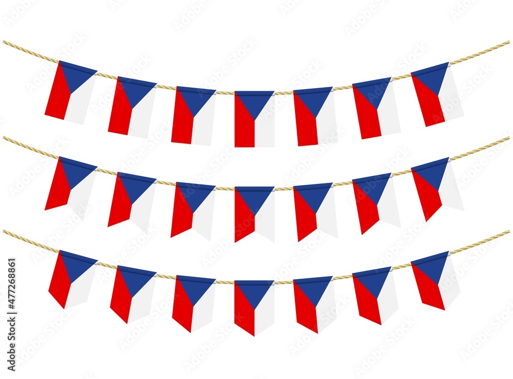 Czech Republic flag on the ropes on white background. Set of Patriotic bunting flags. Bunting decoration of Czech Republic flag Czech Republic flag on the ropes on white background. Set of Patriotic bunting flags. Bunting decoration of Czech Republic flag