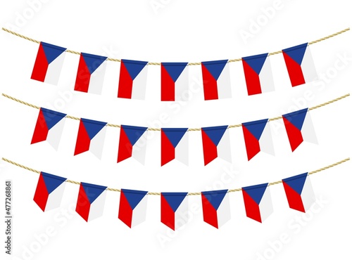 Czech Republic flag on the ropes on white background. Set of Patriotic bunting flags. Bunting decoration of Czech Republic flag