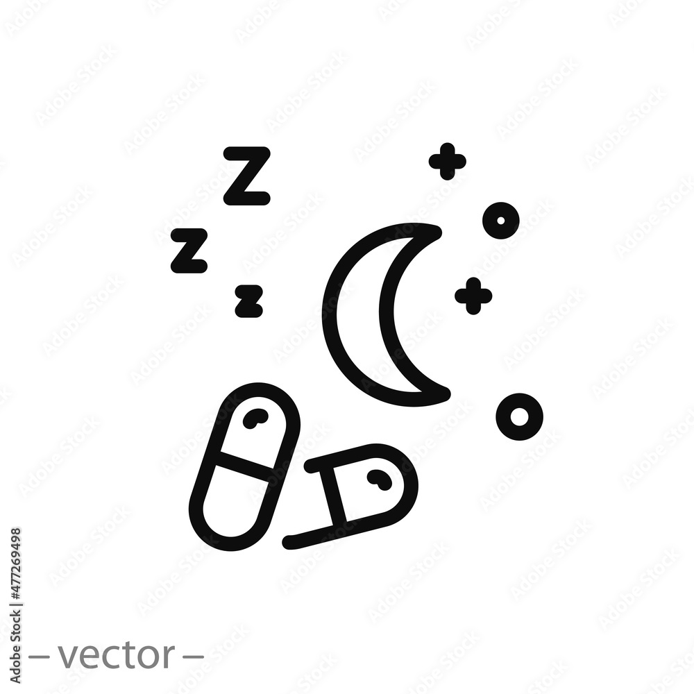 sleep pills icon, dose drug melatonin, zzz, thin line symbol - editable  stroke vector illustration Stock-Vektorgrafik | Adobe Stock
