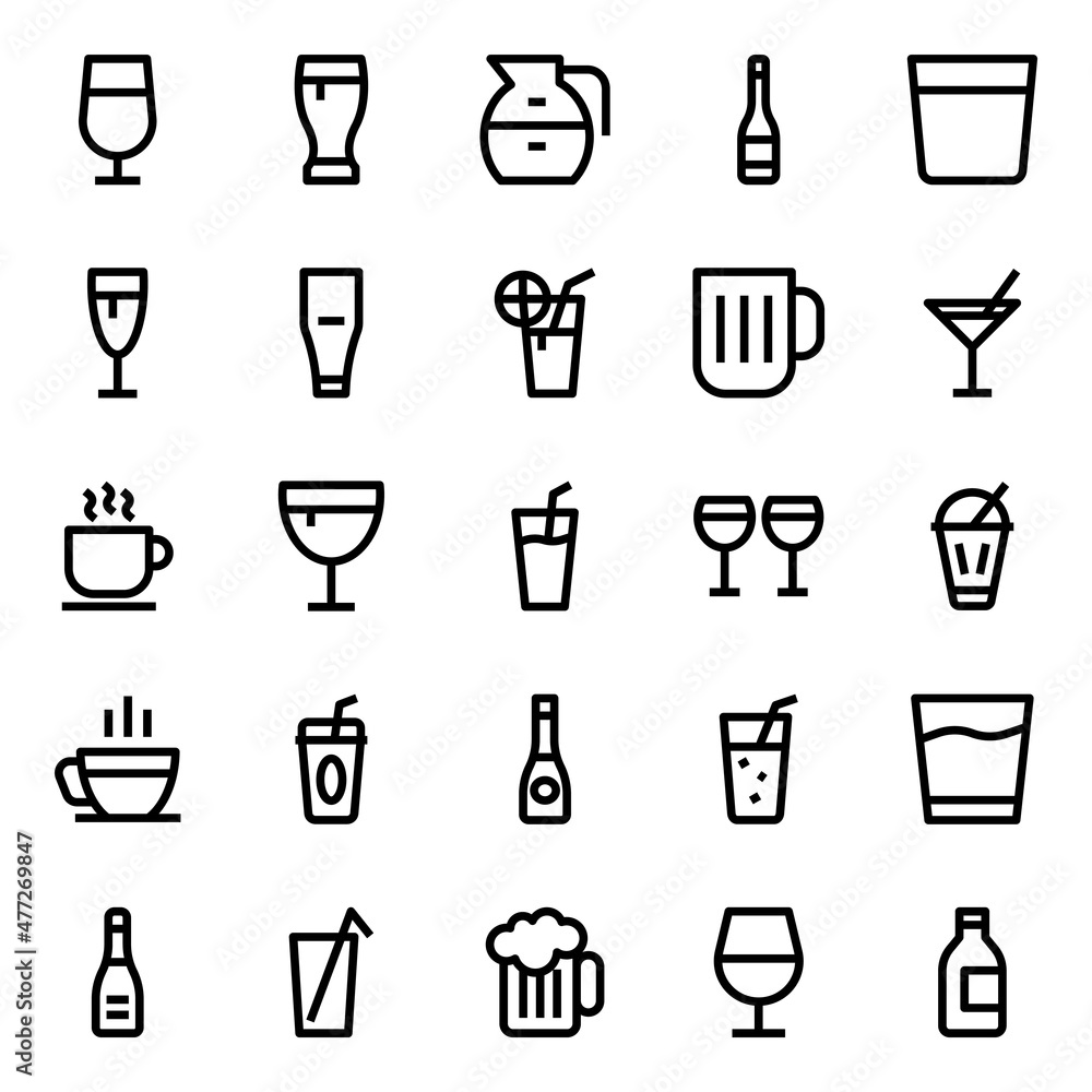 Outline icons for drinks. Outline icons for drinks.
