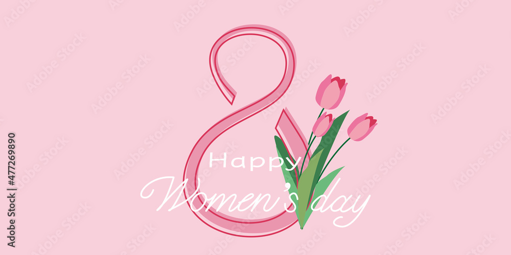 Women's day illustration decoration with Tulips flower. International Women's day graphic for frame, banner, background design. Vector illustration.