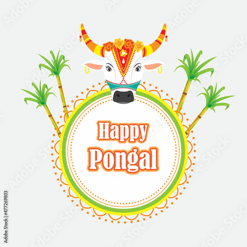 Vector illustration of Happy Pongal, Tamil harvest festival of South India