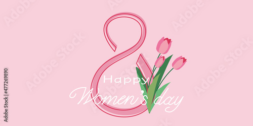 Women's day illustration decoration with Tulips flower. International Women's day graphic for frame, banner, background design. Vector illustration. © Lala