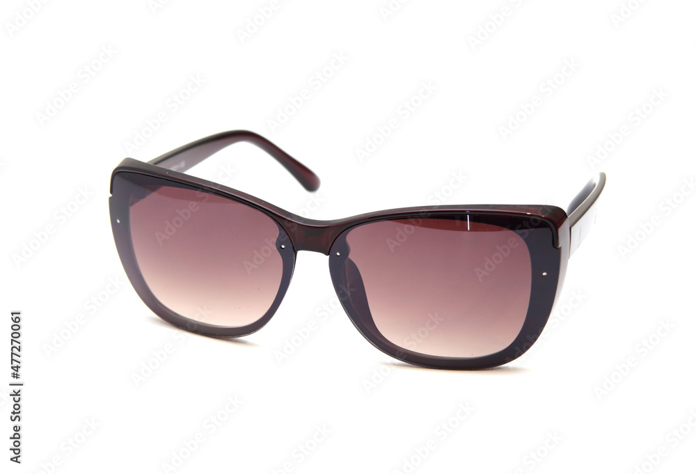 Fashionable sunglasses for women. burgundy glass. beautiful form. on white isolated background.