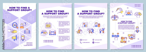 How to find support group brochure template. Online community. Booklet print design with linear icons. Vector layouts for presentation, annual reports, ads. Arial-Black, Myriad Pro-Regular fonts used