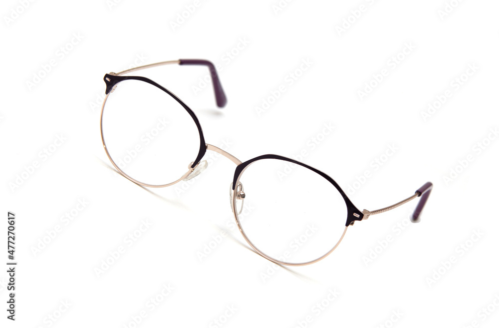 Glasses for women. fashionable for sight. from glass. beautiful shape. on an isolated white background. Glasses for women. fashionable for sight. from glass. beautiful shape. on an isolated white background.