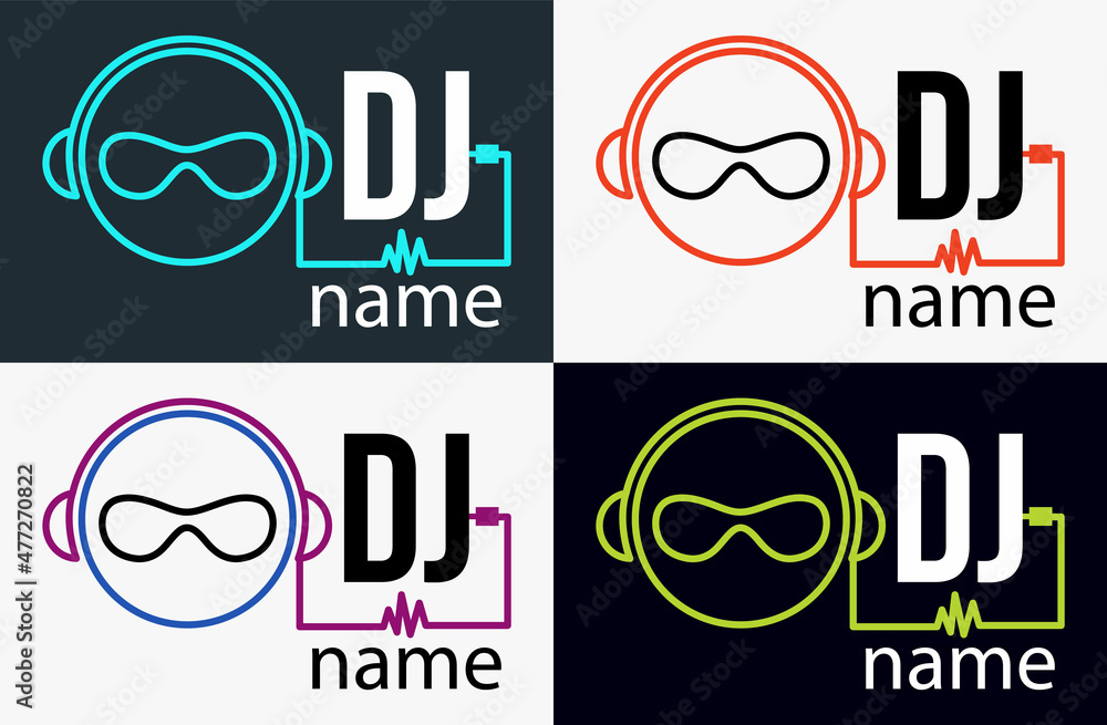 Dj Logo Design. Creative vector logo design with headphones and DJ with  glasses. Music logotype template. For accessory, brand, identity, logotype,  company, shop, dj party. Black background. Mp3 sign. Stock Vector |