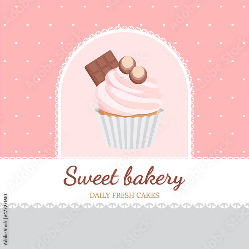 Cute poster with cupcake for bakery design