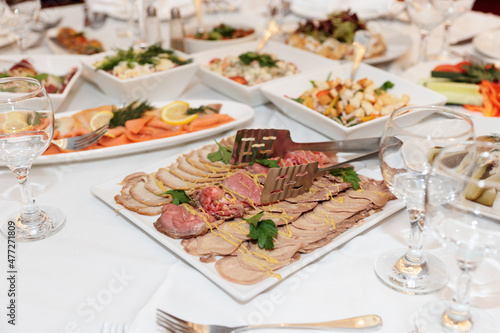 Meats on arranged restaurant table