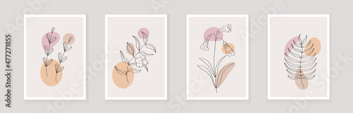Bohemian sea buckthorn branch, flower bell vector. Campanula with leaves in a linear style. Boho Logo nature
