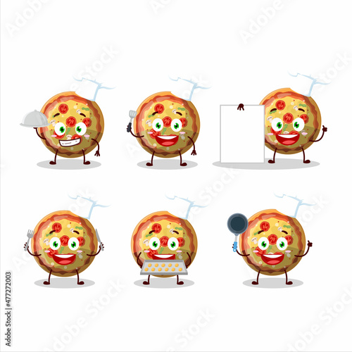 Cartoon character of pizza gummy candy with various chef emoticons